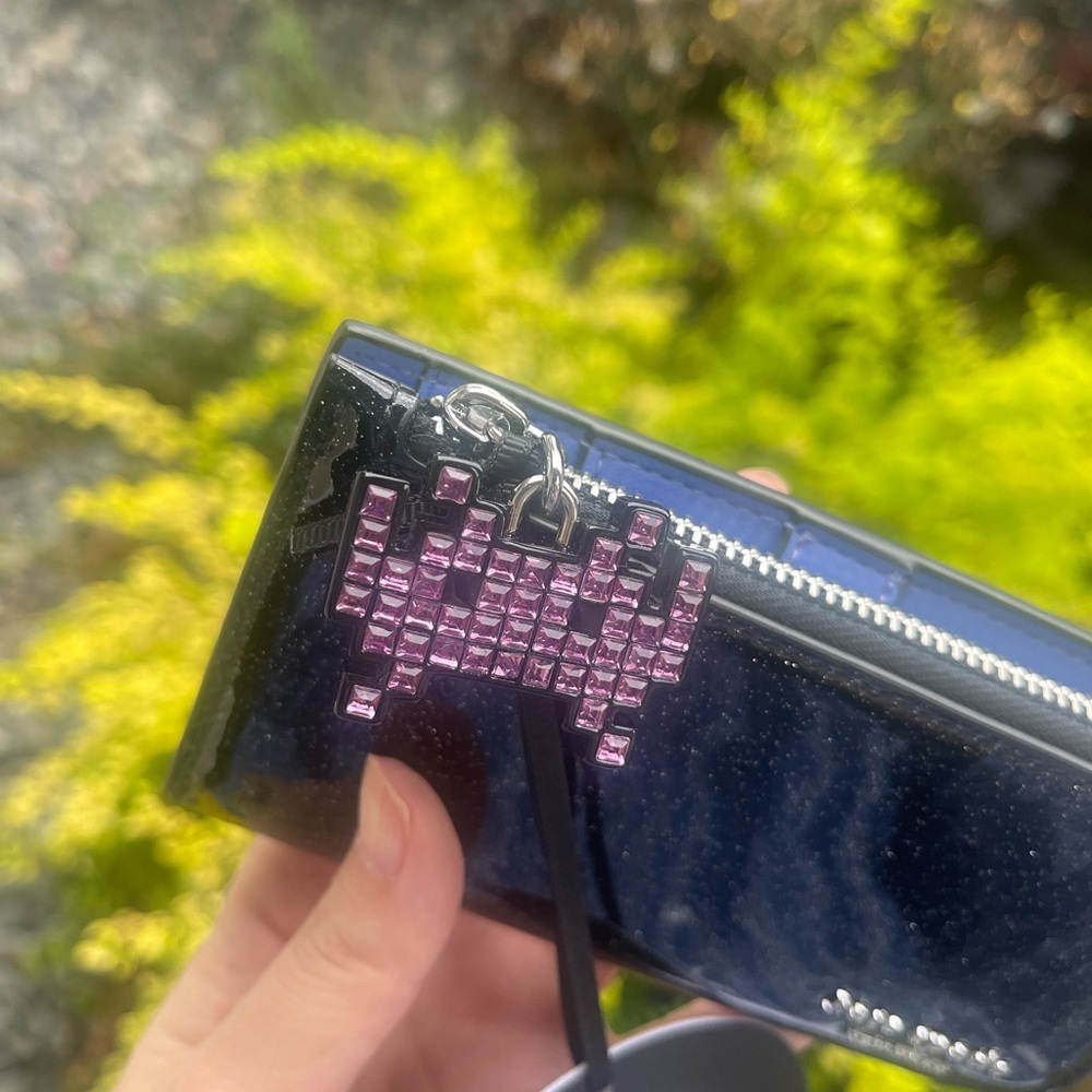 Space Invaders X Kate Spade New York Glitter Patent Small Slim Bifold Wallet